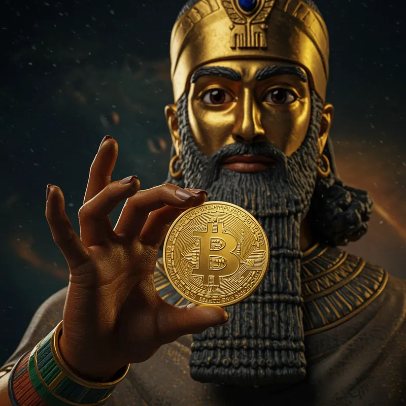 Anunnaki Holding a Bitcoin - Crypto Concept Art