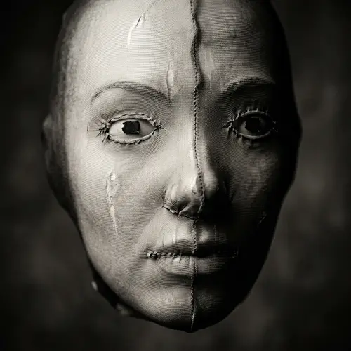 Intricate Handmade Pantyhose Mask Close-Up