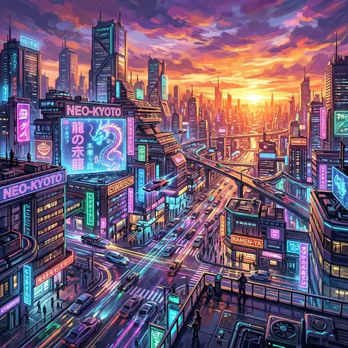 Vibrant Sunset Futuristic Cityscape | Cyberpunk Aesthetic