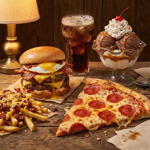 Decadent Unhealthy Food Collection - Tempting Feast Imagery