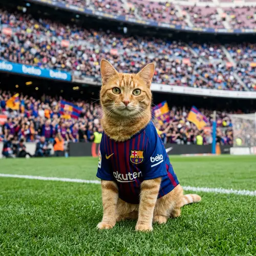 Cat in Blue and Garnet Soccer Jersey - Barca Fan Feline