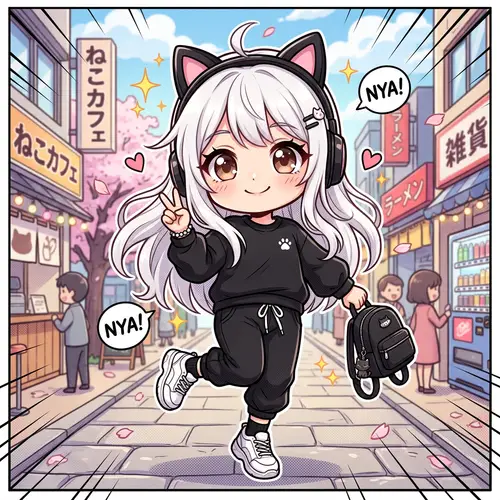 Manga-Style Chibi Girl with White Hair and Brown Eyes