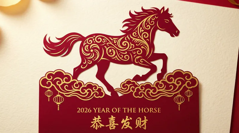 2026 Chinese New Year Horse Card - Elegant Design