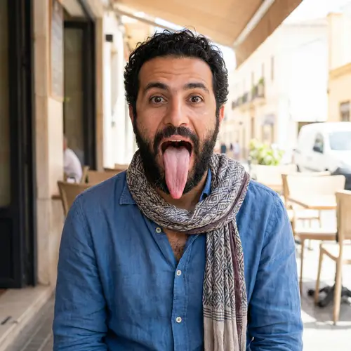 Middle Eastern Man with Unusually Long Tongue | Startling Image