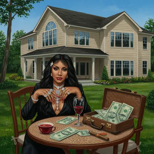 Elegant Modern Mansion Scene with Glamorous Woman