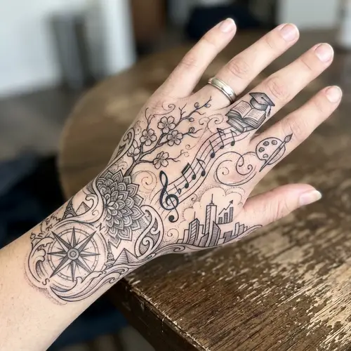 Intricate Tattoo Design Representing Music, Art, Business & More