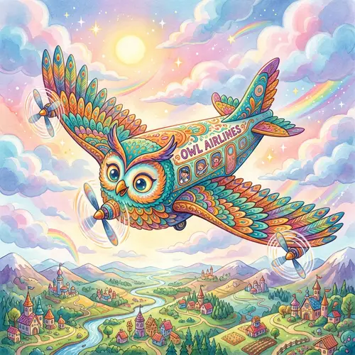 Whimsical Owl-Shaped Airplane Illustration