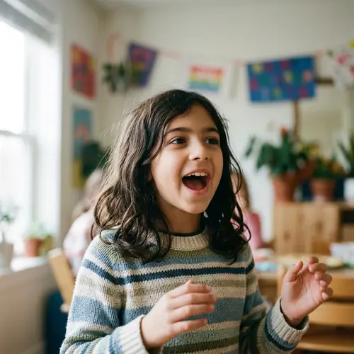 Excited Girl with Dark Hair - Capturing Joy