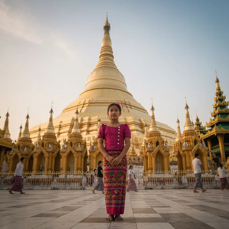 Graceful Burmese Girl at Shwedagon Pagoda
