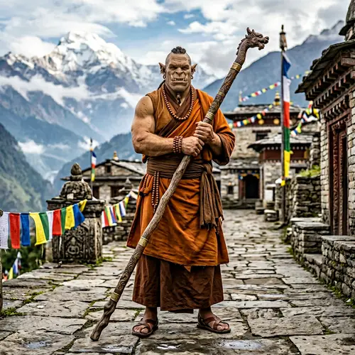 Light Brown Orc Monk with Staff - Orco Monje