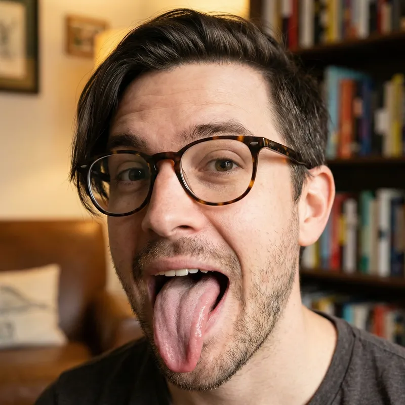 Caucasian Man with Long Tongue - Close-Up Photo Caucasian Man with Long Tongue - Close-Up Photo