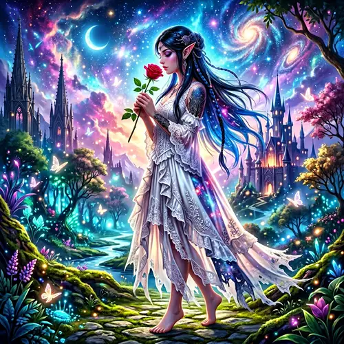 Gothic Elf in Mystical Dreamscape - Enchanting Art