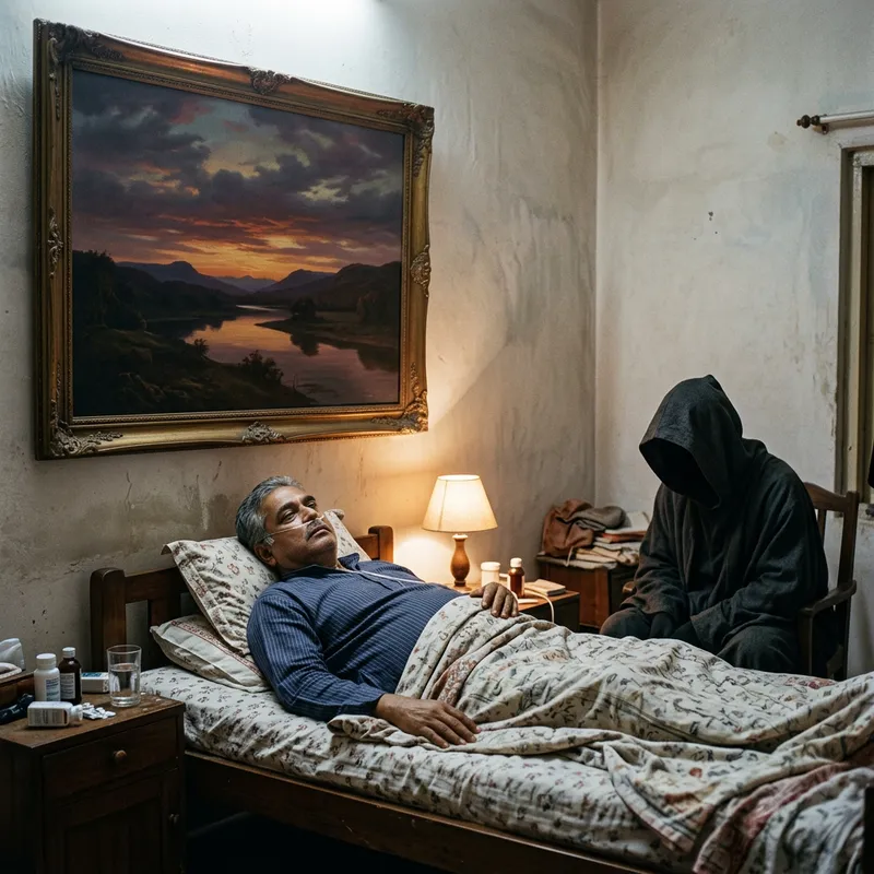 Middle-aged Man's Last Moments with Death and Art