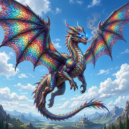 Vibrant & Majestic Dragon with Colorful Wings | Magical Fantasy Beast
