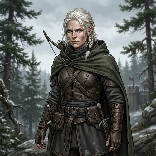 Stern Half-Elf Rogue Illustration | Striking Blonde Hair