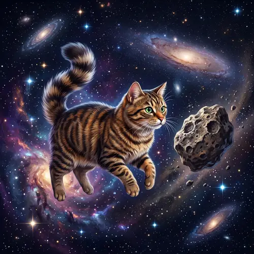 Tabby Cat in Extraterrestrial Space | Cosmic Feline Illustration