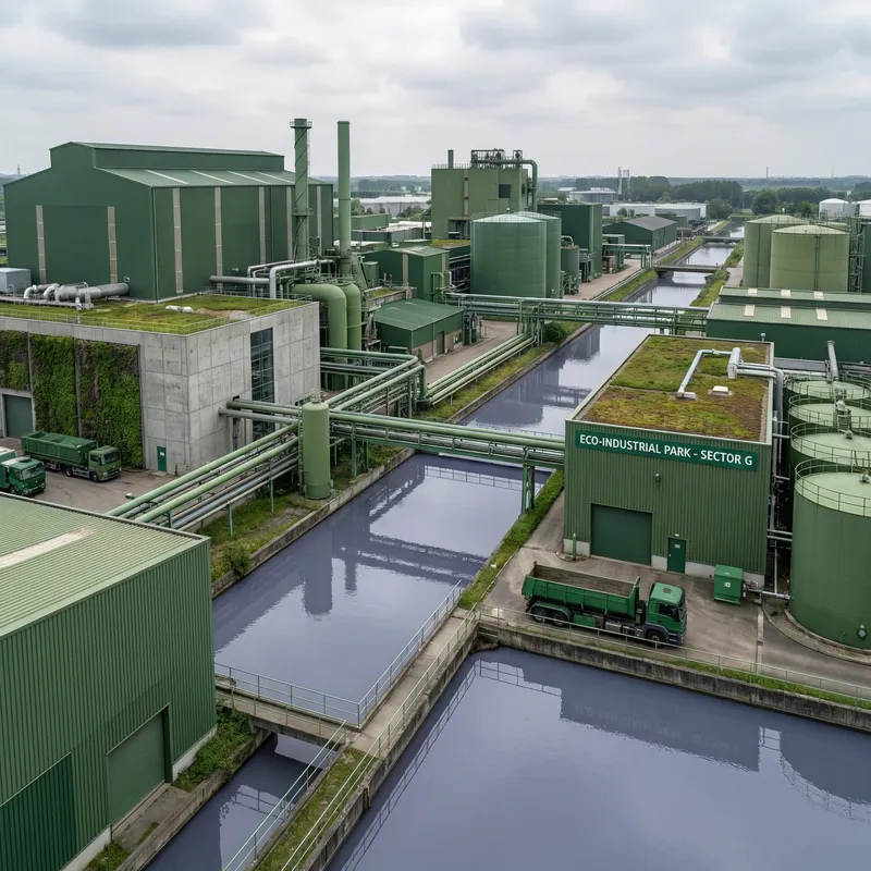 Modern Green Industrial Area with Unique RGB Water