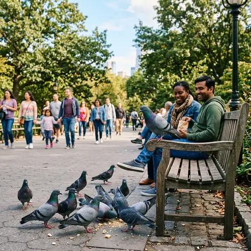 Pigeons in the City Park: A Serene Encounter