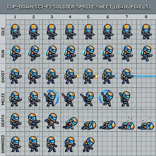 Cute Sci-Fi Soldier Sprite Sheet Animations