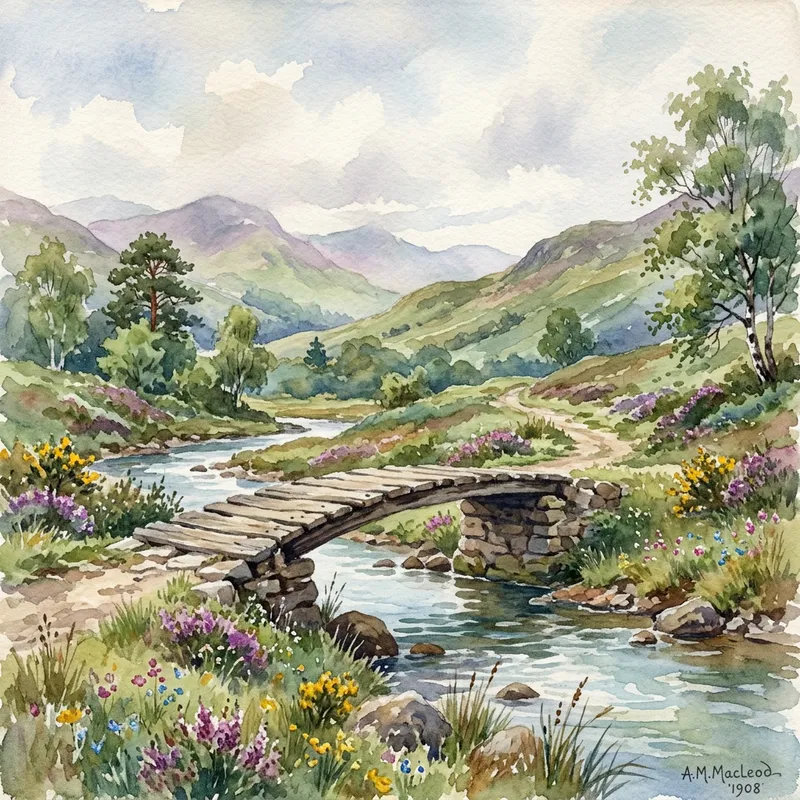Picturesque Scotland Countryside Watercolor Scene