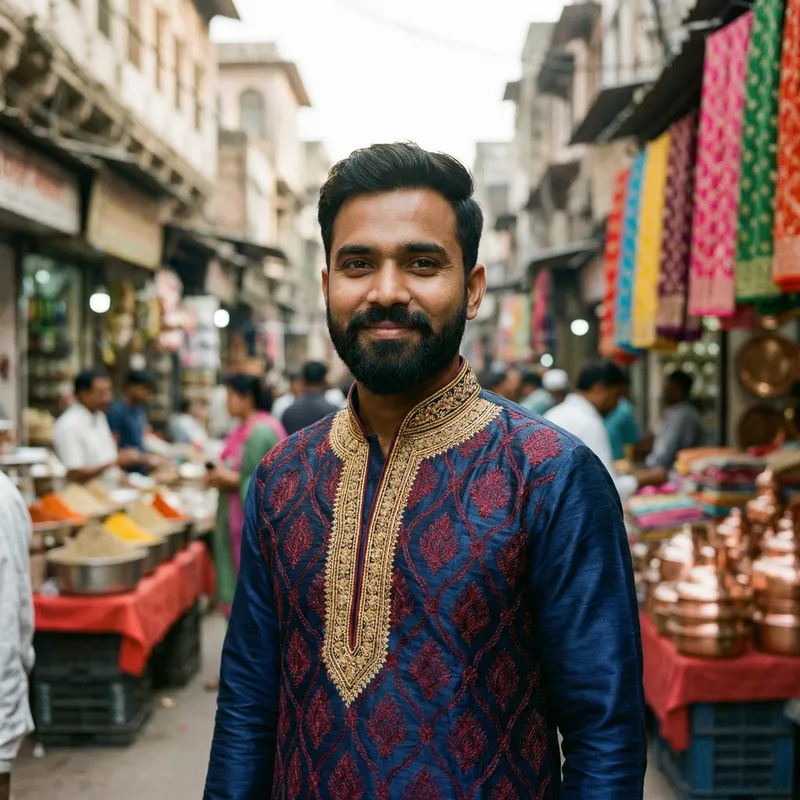 30 Year Old Indian Man Portrait at Vibrant Market