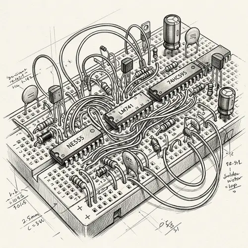 Electronics Sketch Art: Detailed Circuit Components