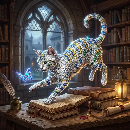 Rare Diamond-Encrusted Cat | Hyper-Realistic Digital Art