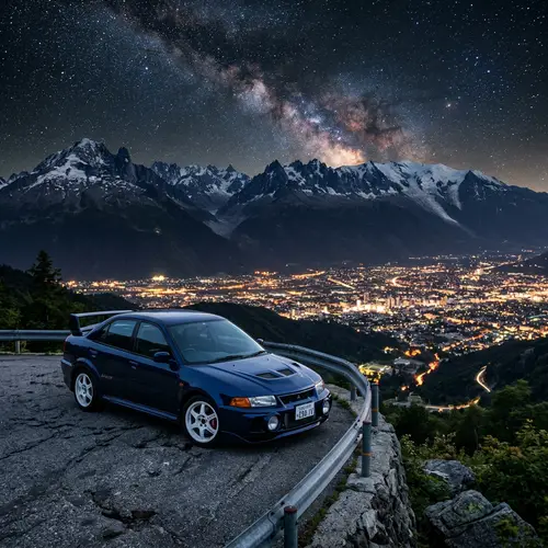 Mitsubishi Evo IV in Majestic Mountain Landscape