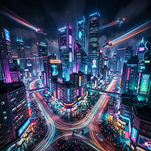 Breathtaking Night Cityscape with Vibrant Neon Lights