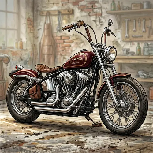 Vintage-Style Old School Motorcycle Illustration