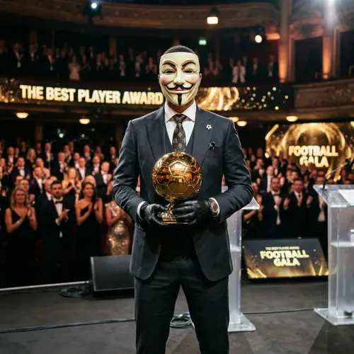 Masked Man with Golden Soccer Ball