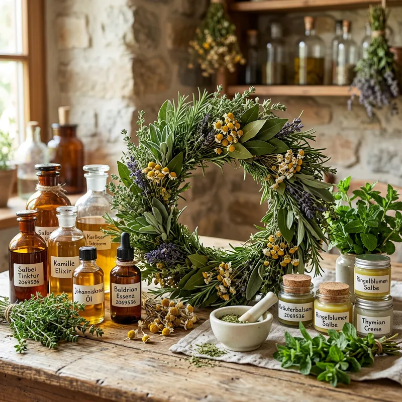 Herbal Wreath Centerpiece with Salves and Tinctures Herbal Wreath Centerpiece with Salves and Tinctures