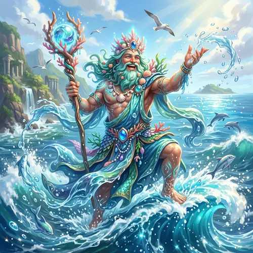 Cheerful Water God - Mythical Deity in Art