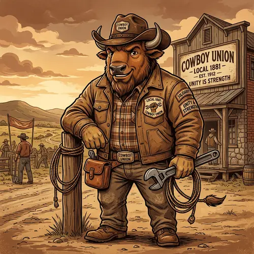 Cowboy Union Mascot in Brown Theme Design