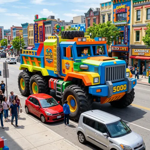 Exaggerated Blocky Vehicle in Sandbox Game Style