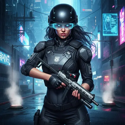 Cyberpunk Female Cybercop: Strong and Sexy Character
