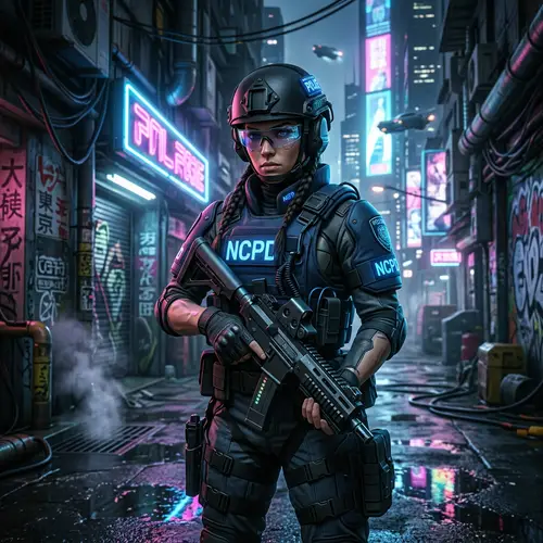 Cyberpunk Female Cybercop: Strong and Sexy Character