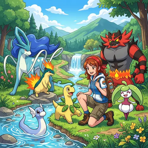 Pokemon Trainer with Steenee and Legendary Pokémon