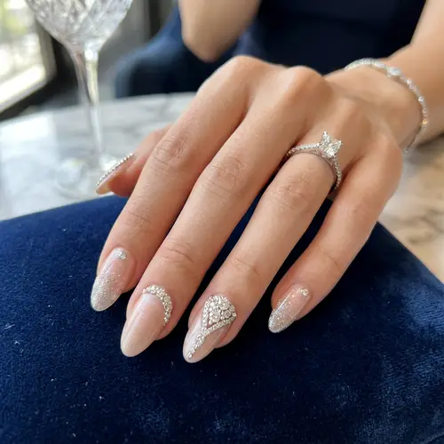 Stunning Elegant Nail Art with Diamond Design