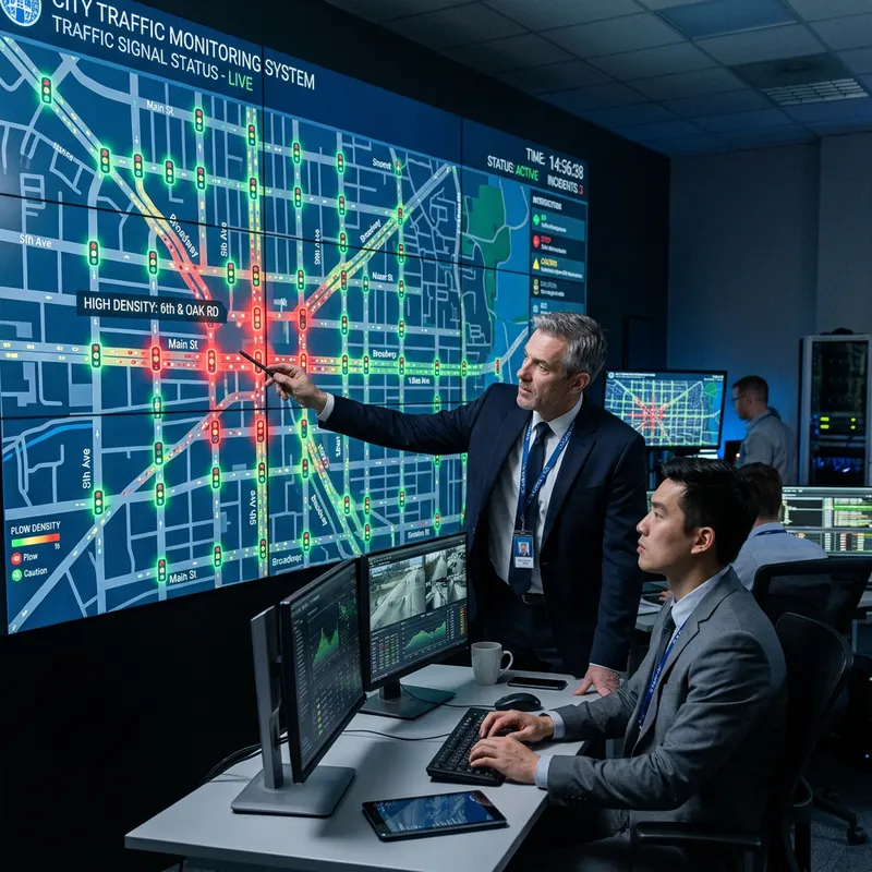 City Traffic Monitoring Room with Live Map City Traffic Monitoring Room with Live Map