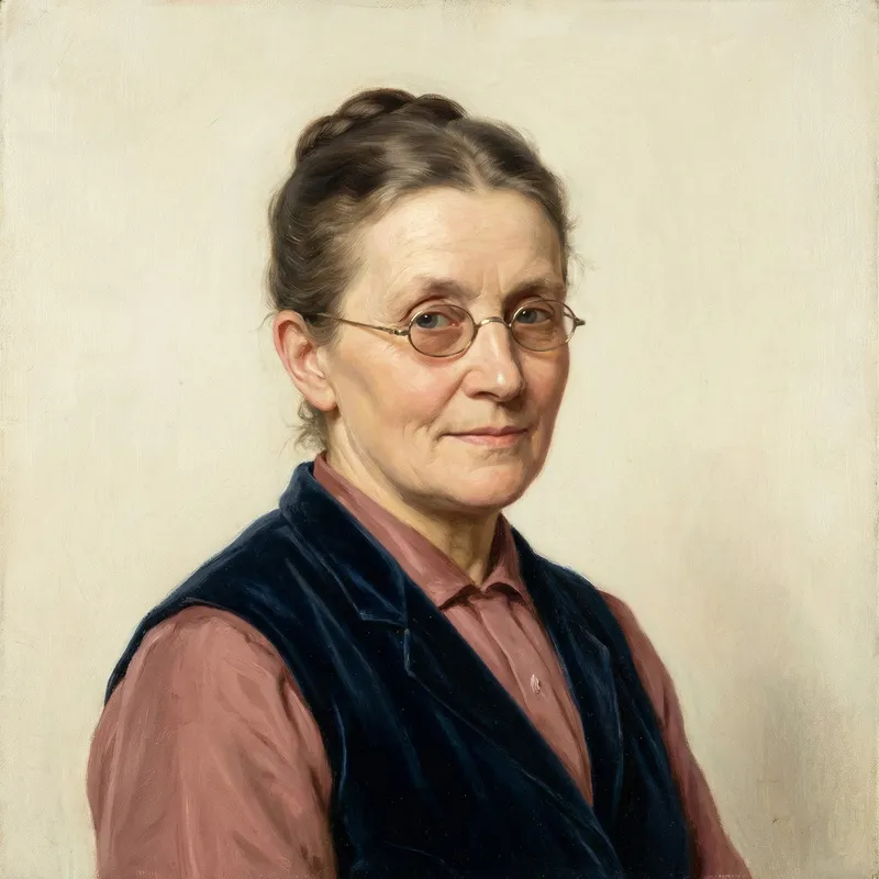 Elegant Realist Painting of a Woman with Eyeglasses