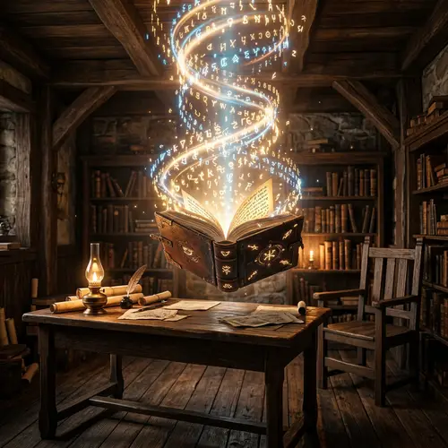 Enchanted Book of Knowledge: Illuminating Wisdom in a Scholarly Room