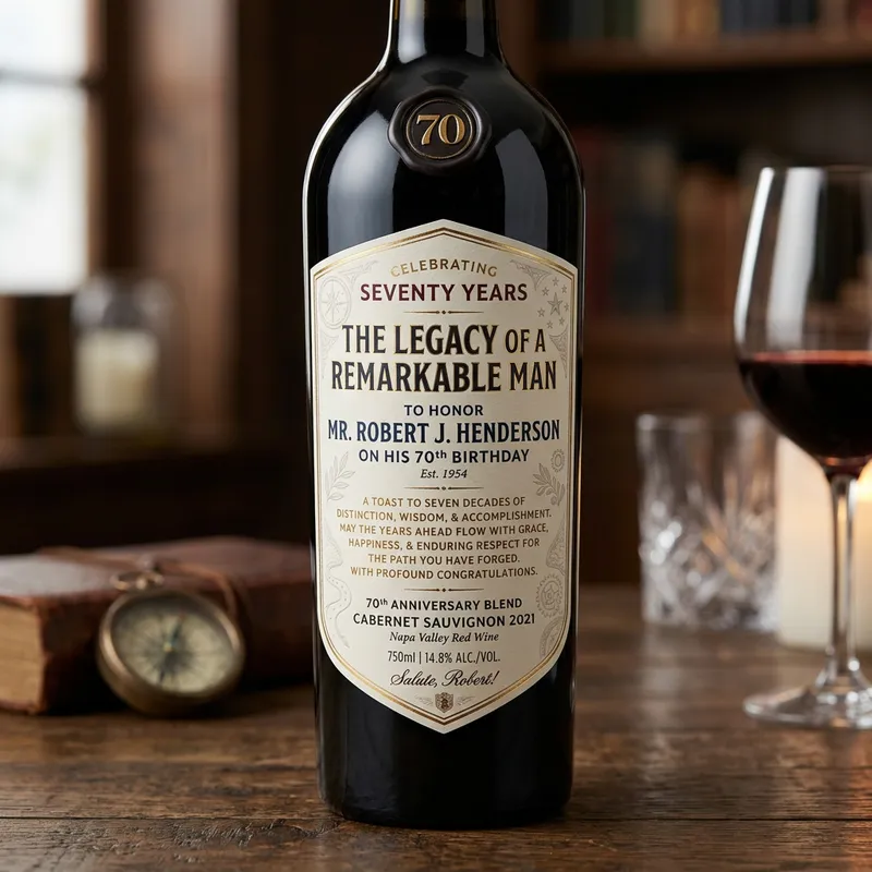 Create Elegant 70th Birthday Wine Label for Men with Beautiful Words