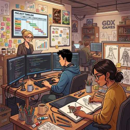 Diverse Video Game Production Team in Action