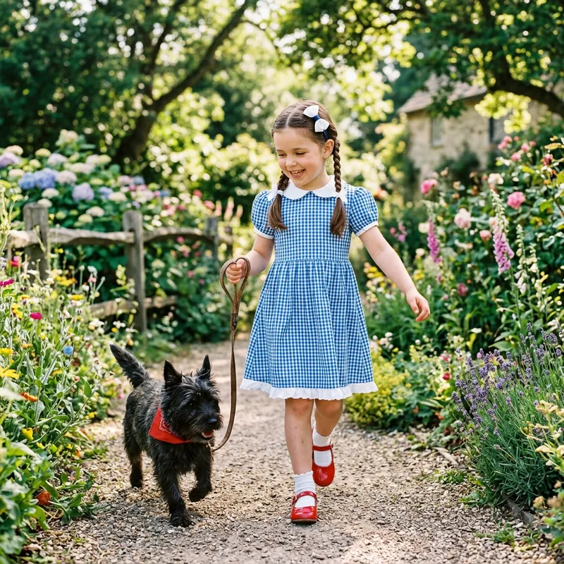 Cyberpunk Dorothy Gale in Blue Gingham Dress with Brown Braided Hair