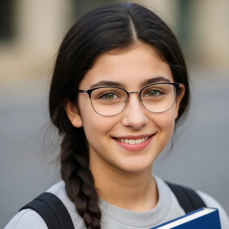 Cheerful Student Hannah: Girl with Glasses & Book