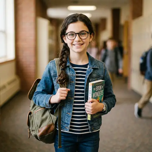 Cheerful Student Hannah: Girl with Glasses & Book