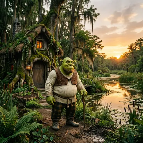 Explore the Enigmatic World of Shrek - Green-Skinned Creature in a Swampy Environment