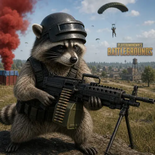 Raccoon with PUBG-Style Machine Gun