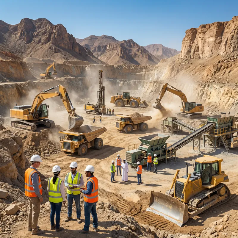 Diverse Workers in Action at Daytime Mining Site